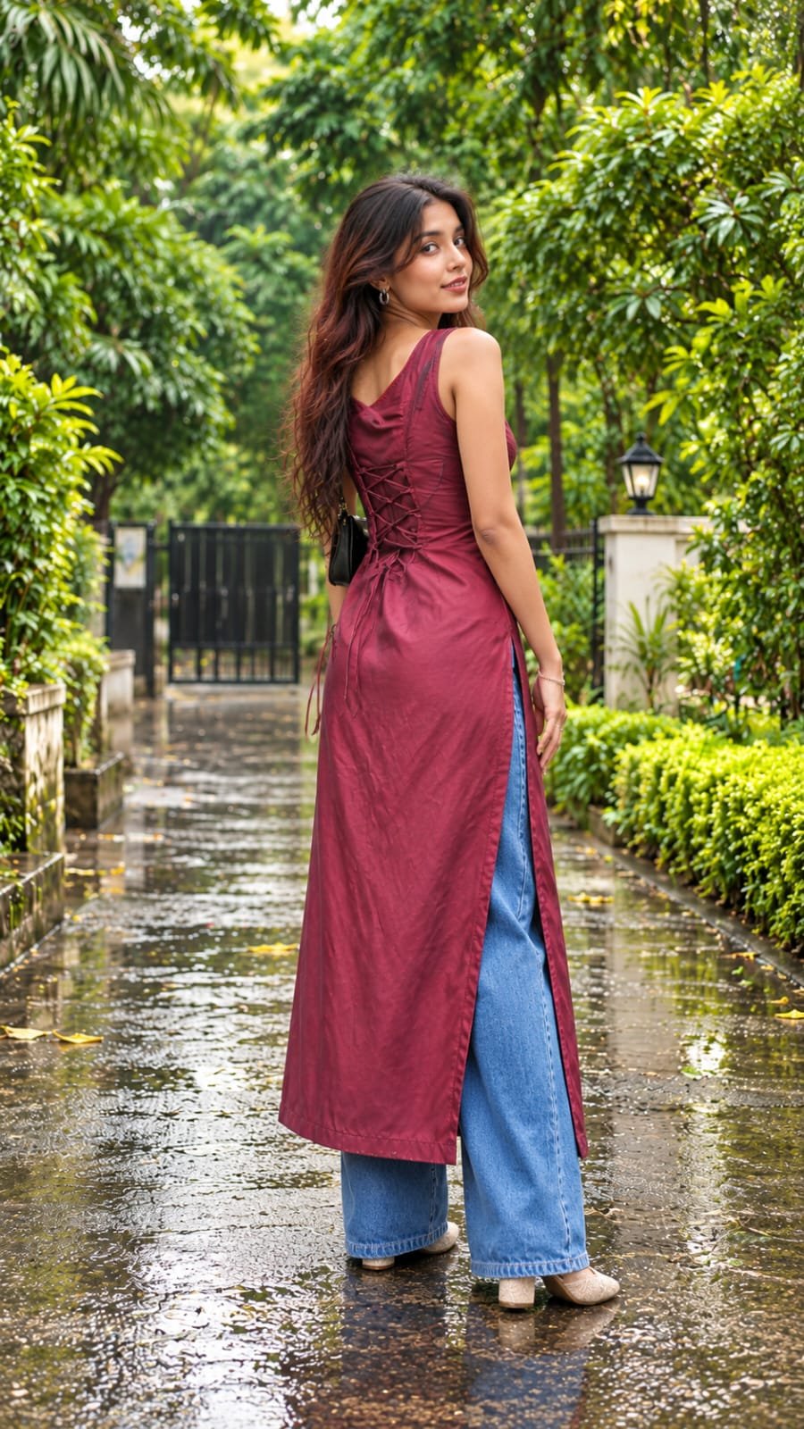Burgundy corset kurti view 3